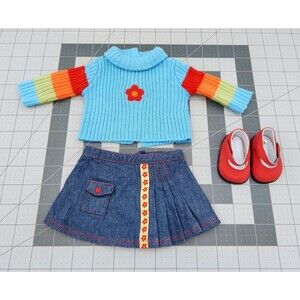 American Girl Bitty Baby Twins Doll Outfit Blue Striped Sweater Skirt Shoes Set